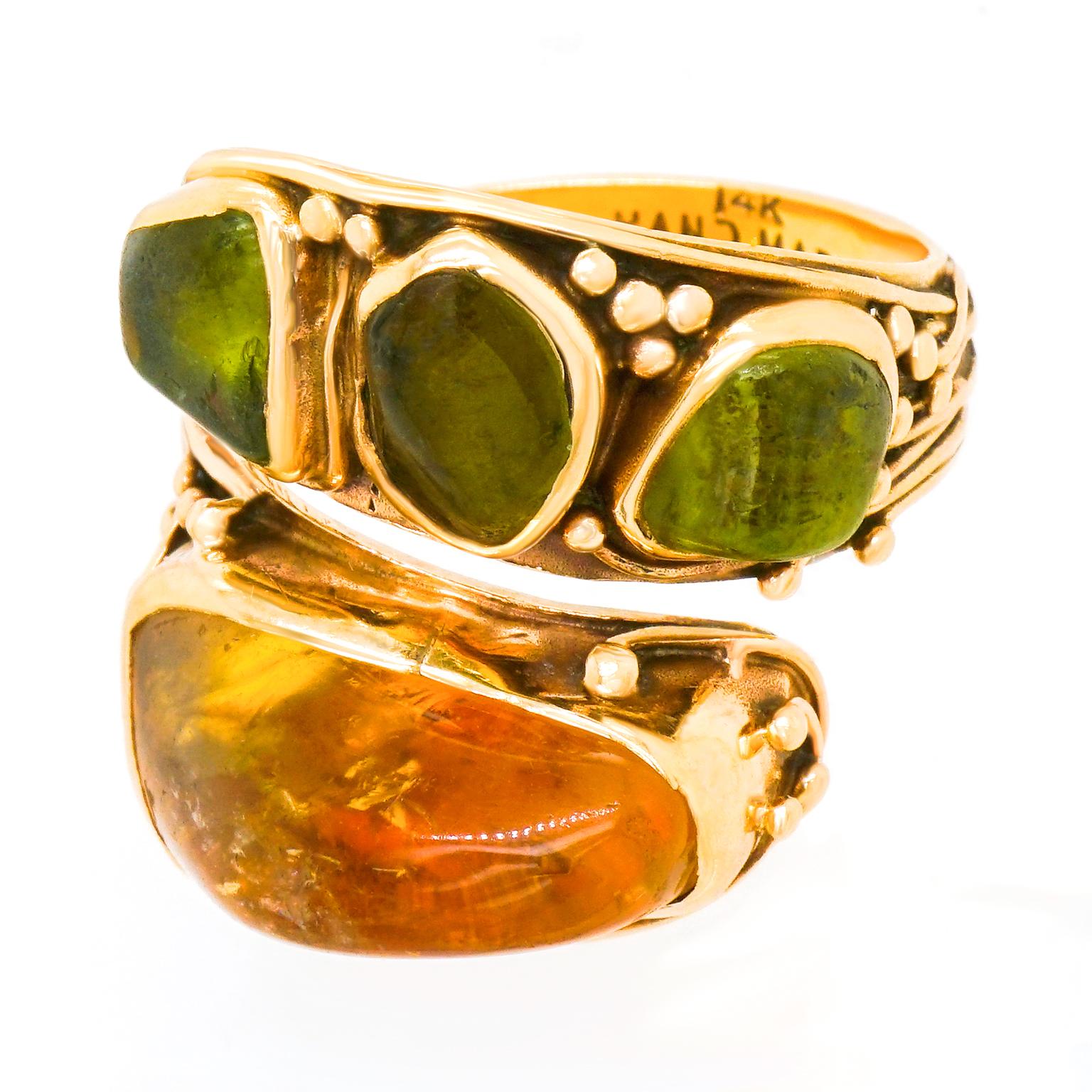 Fred Skaggs Gold Citrine and Peridot Hippie Ring 4