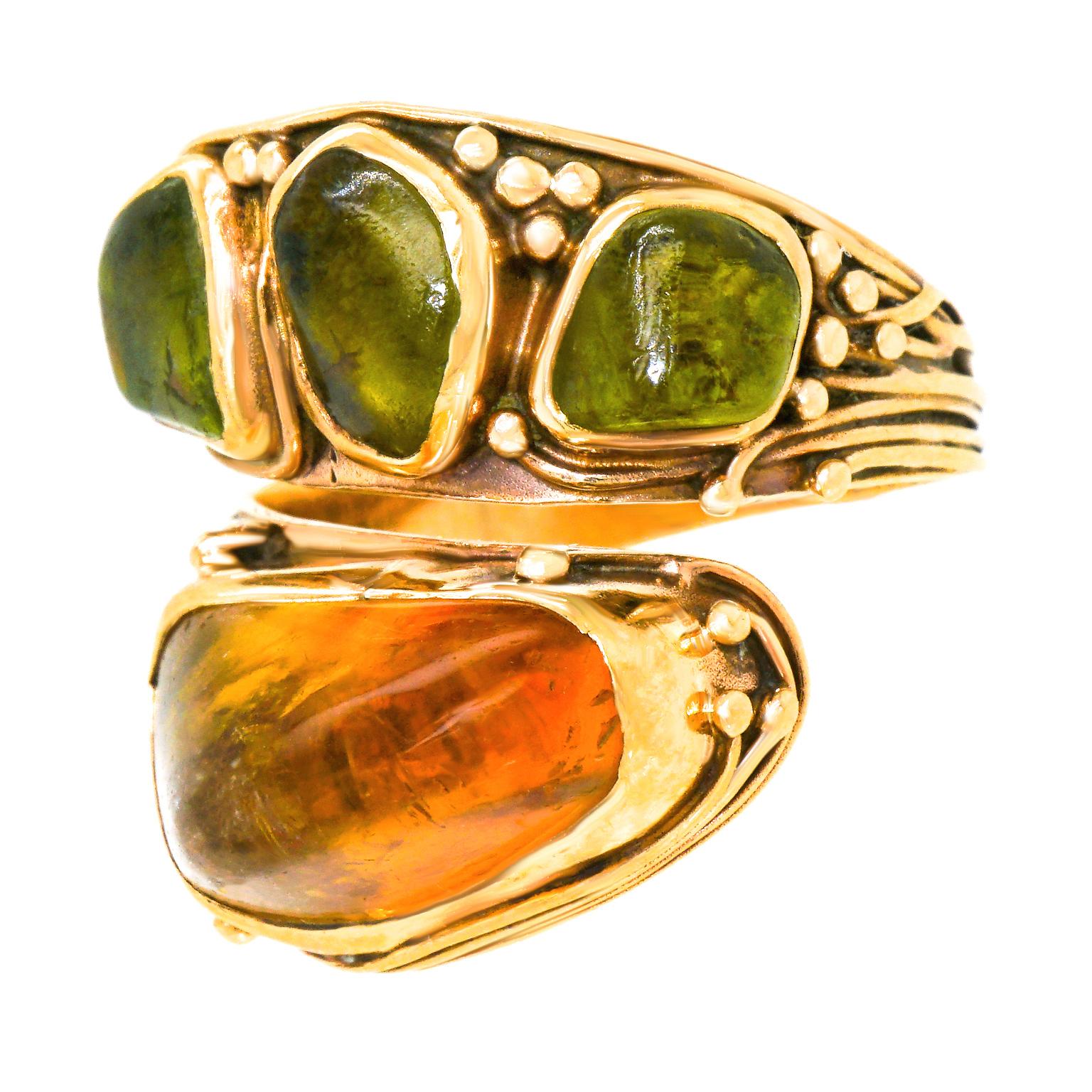 Women's or Men's Fred Skaggs Gold Citrine and Peridot Hippie Ring