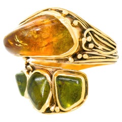 Vintage Fred Skaggs Gold Citrine and Peridot Hippie Ring
