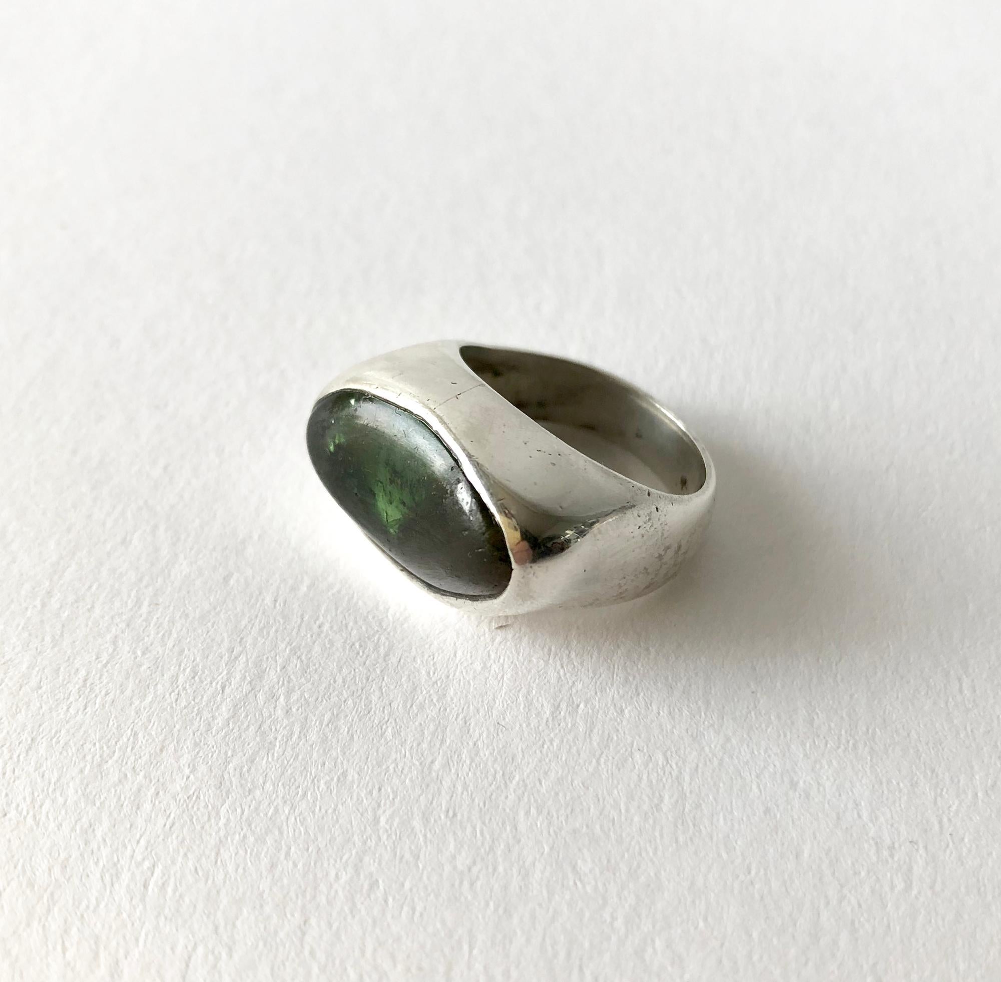 Tumbled Fred Skaggs Sterling Silver Quartz or Opal Arizona Modernist Gentlemens Ring