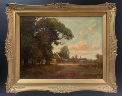 Antique English Impressionist Oil Painting The Ferry Boat Inn at Wilford