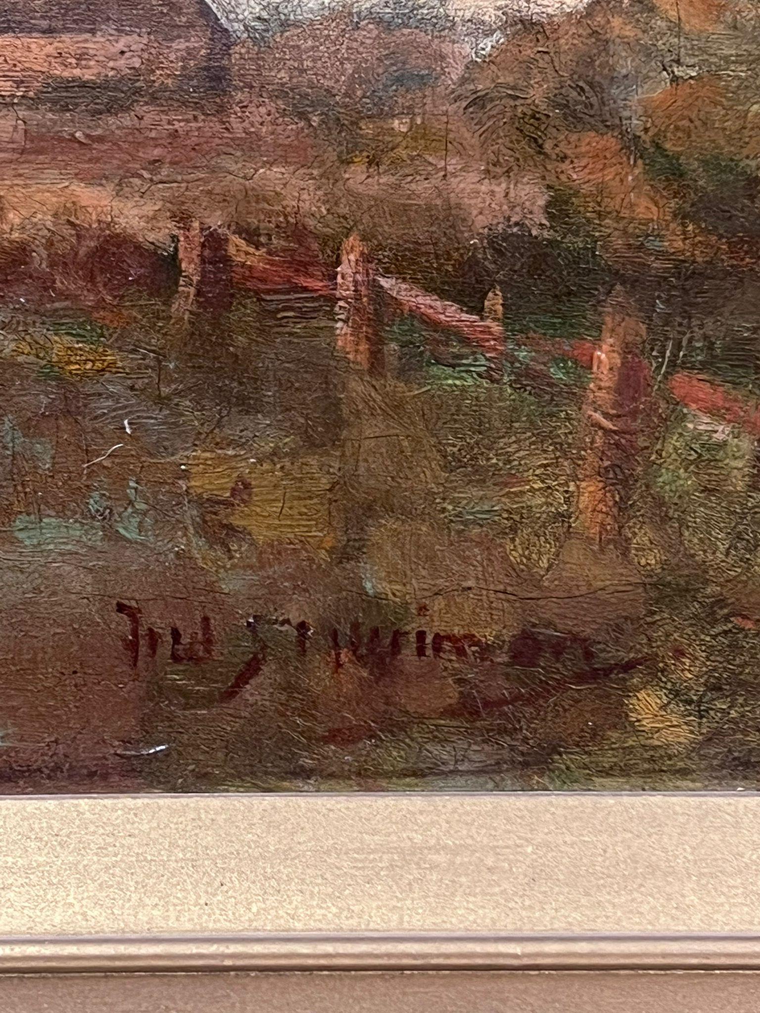 Ancienne peinture à l'huile English Impressionist The Ferry Boat Inn at Wilford en vente 3