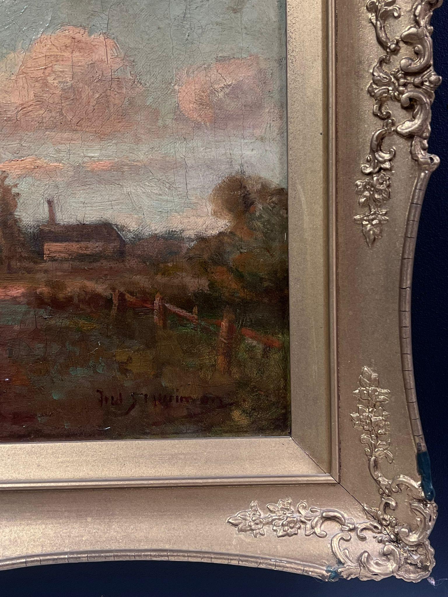 Ancienne peinture à l'huile English Impressionist The Ferry Boat Inn at Wilford en vente 4