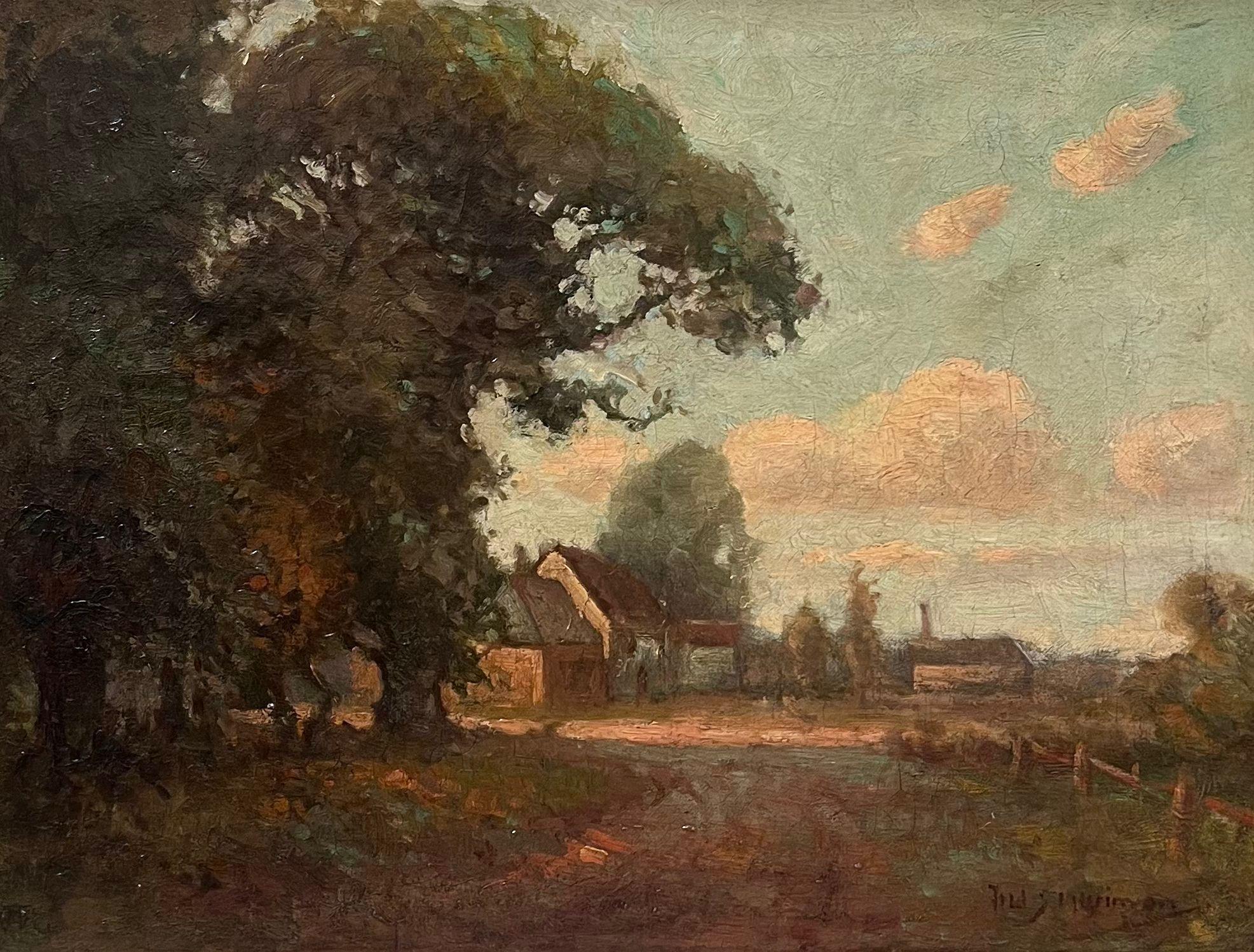 Ancienne peinture à l'huile English Impressionist The Ferry Boat Inn at Wilford