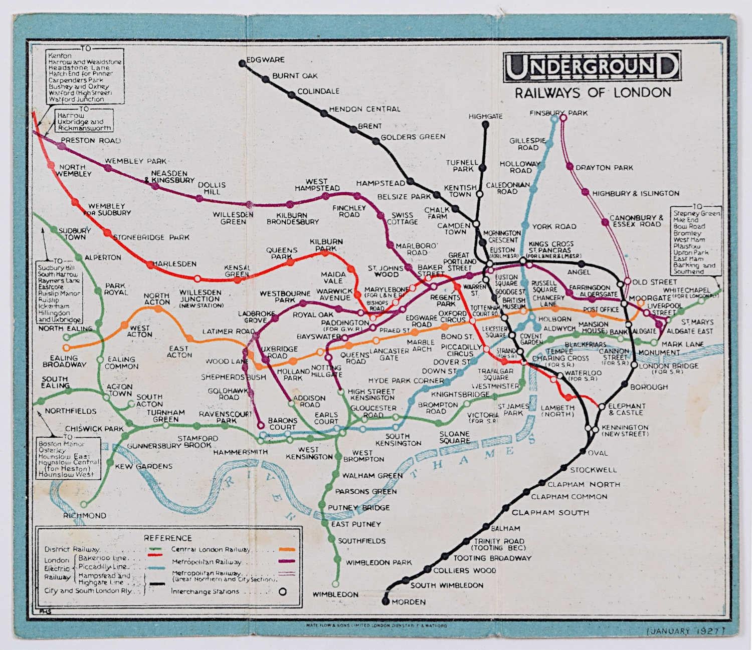 January 1927 London Underground Pocket Map Fred Stingemore pre Harry Beck