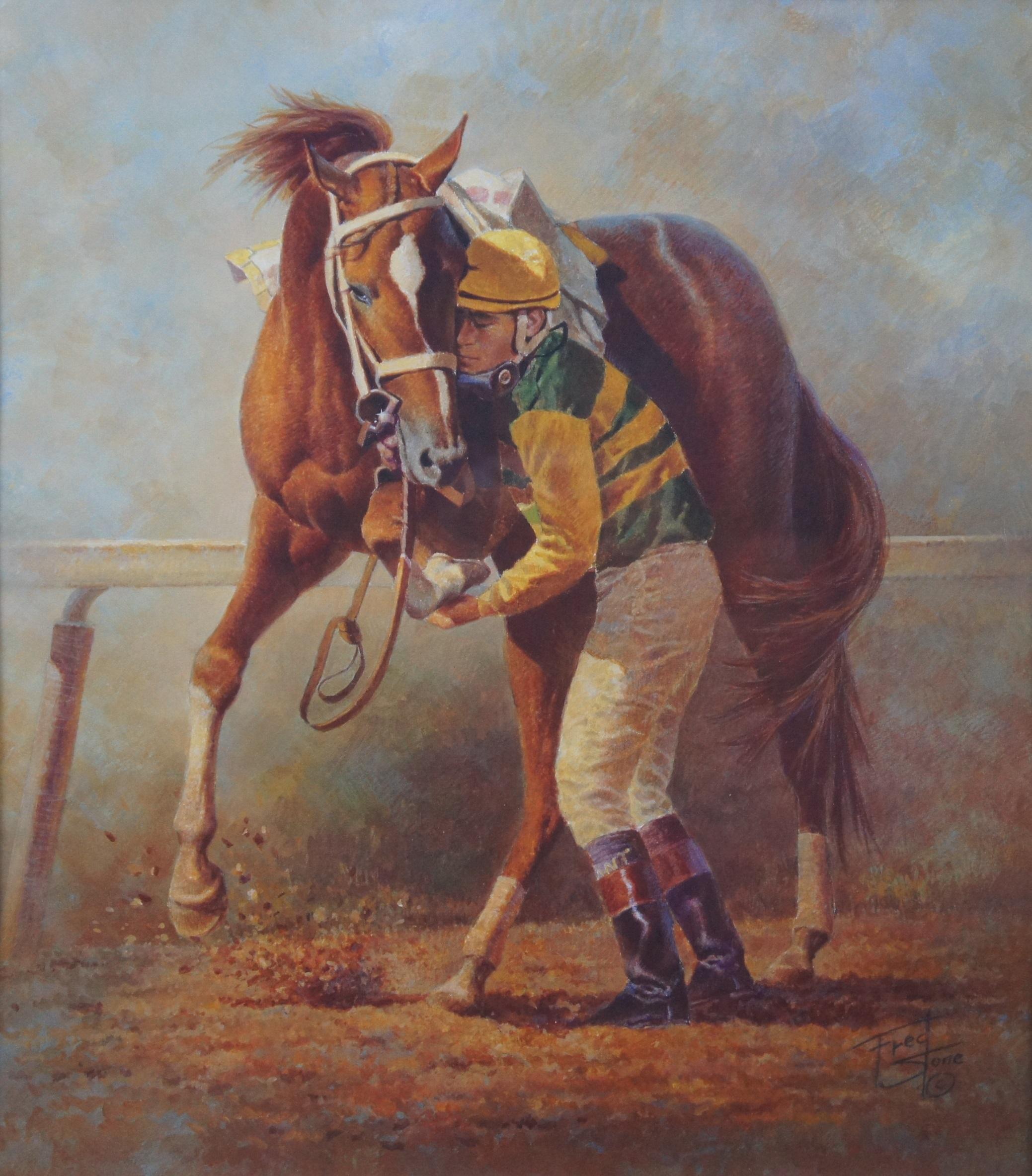 Late 20th Century Fred Stone 1999 Belmont Horse Race Equestrian Jockey Lithograph Print 33