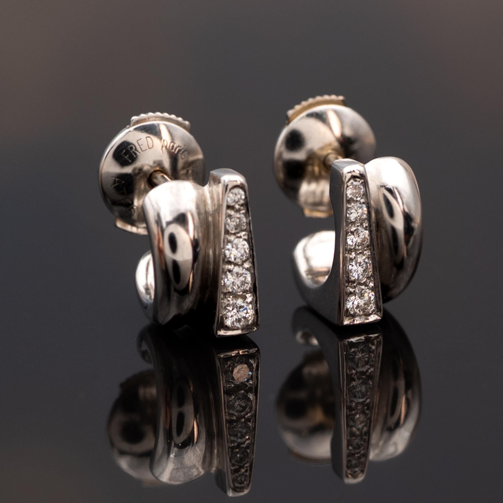 Fred Success 18K White Gold and Silver Diamond Earrings at 1stDibs