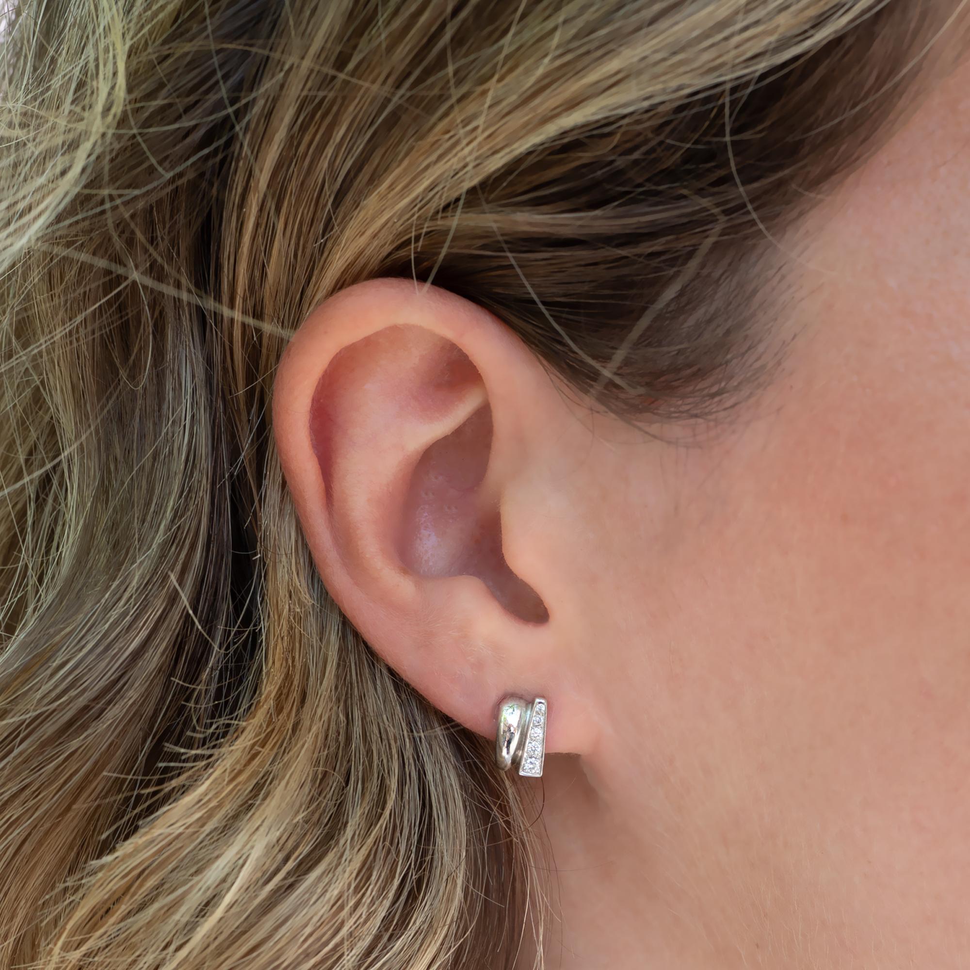 Fred Success 18K White Gold and Silver Diamond Earrings at 1stDibs