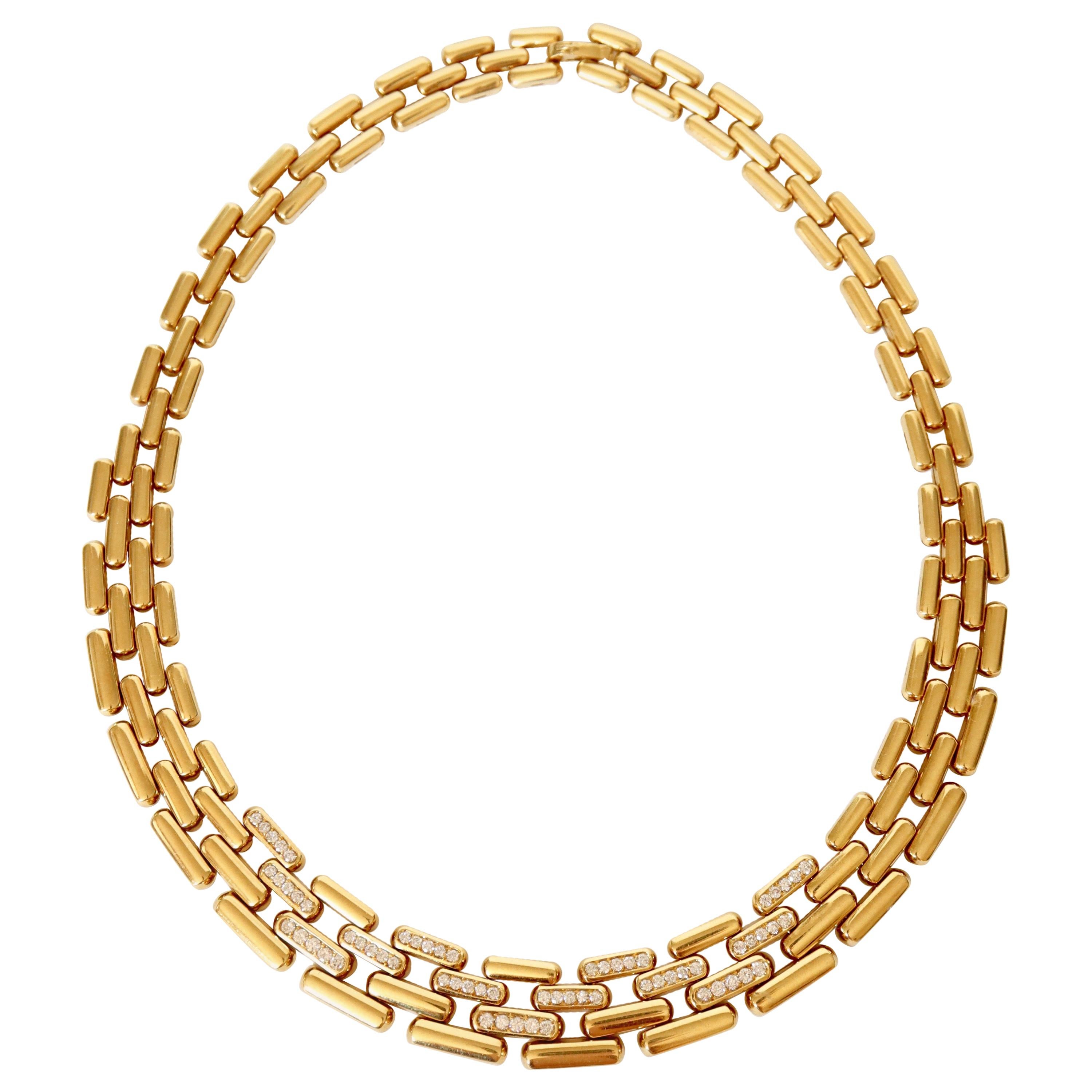 Fred Tank 'Panther' Mesh Necklace in 18 Carat Yellow Gold and Diamonds
