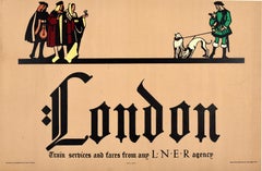 Original Antique Train Travel Poster London LNER Train Service Fred Taylor Tudor