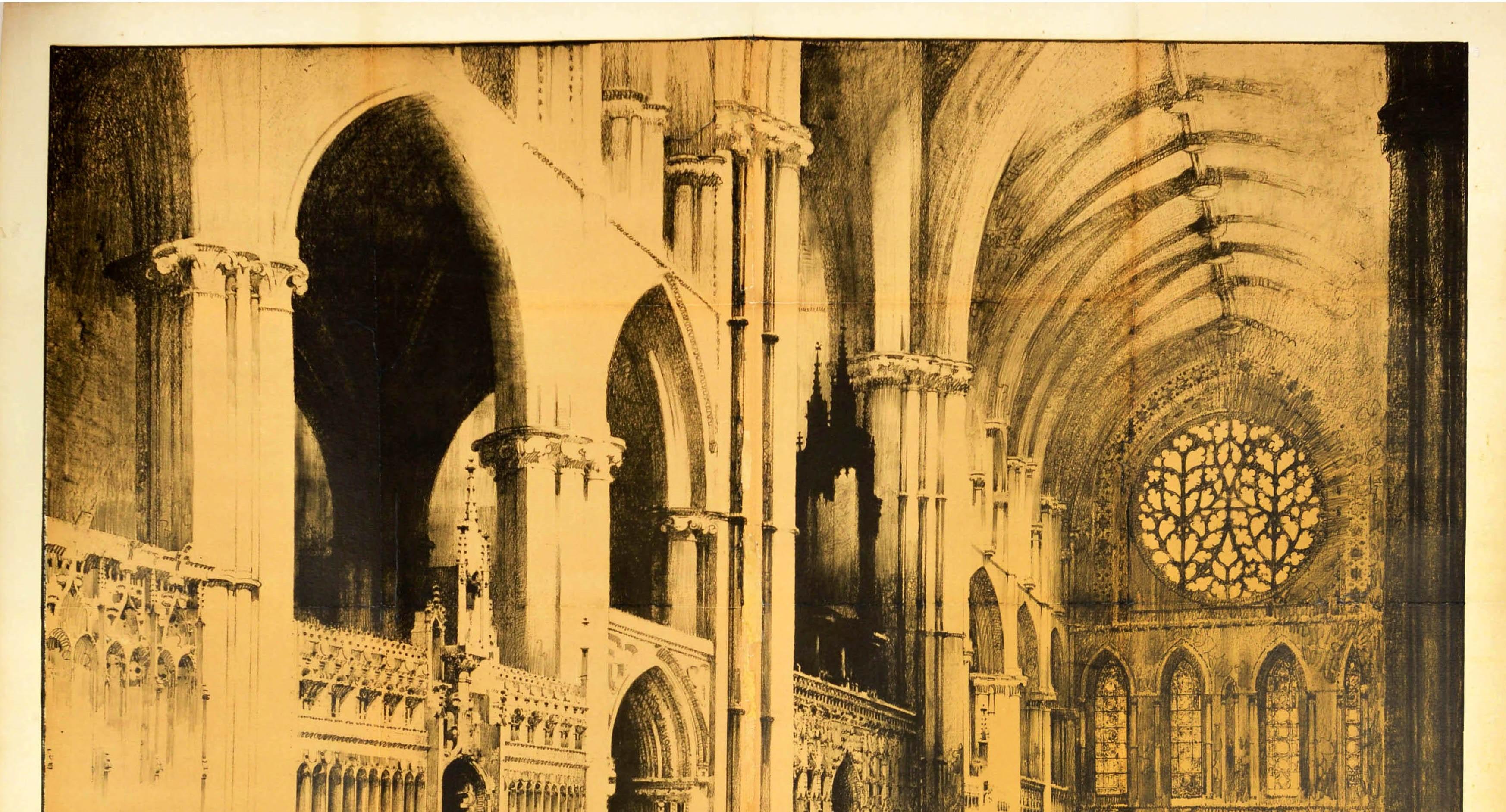 Affiche vintage d'origine de la LNER Railway représentant la cathédrale de Lincoln et ses fenêtres de fenêtres roses, Voyage - Print de Fred Taylor
