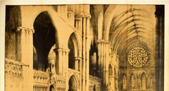 Original Vintage LNER Railway Poster Lincoln Cathedral Rose Window Train Travel