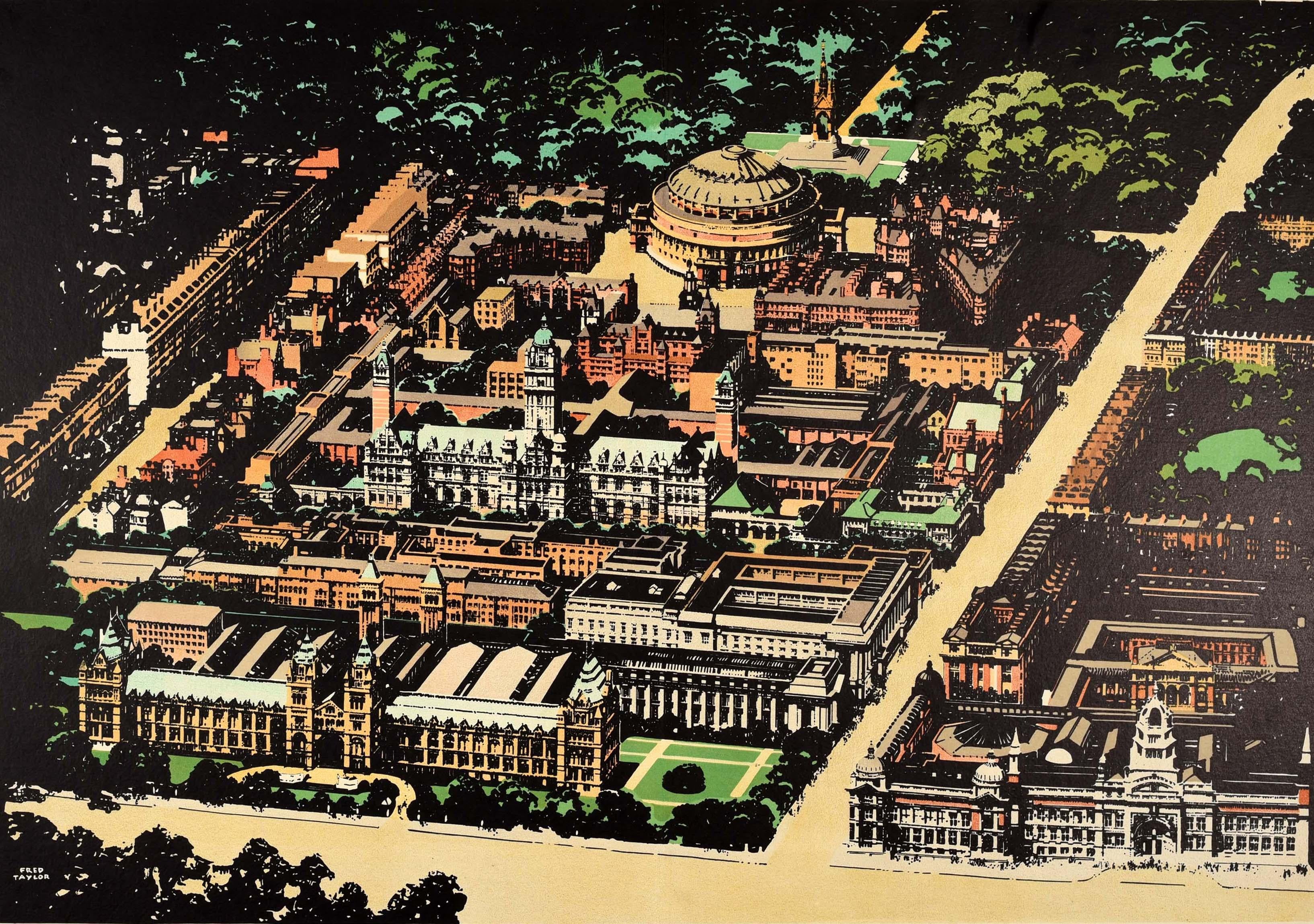 Poster originale d'epoca sui trasporti londinesi Mappa dei musei di Kensington A. Taylor Art - Print di Fred Taylor