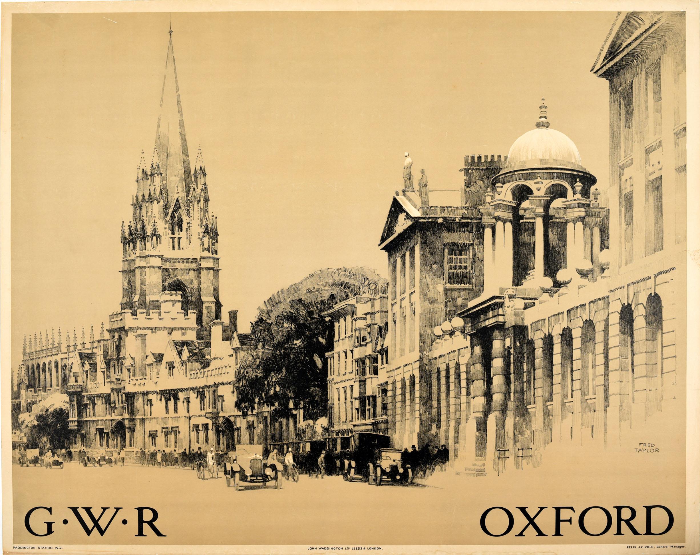 Fred Taylor Print - Original Vintage Oxford GWR Railway Poster Oxford University Church Classic Cars
