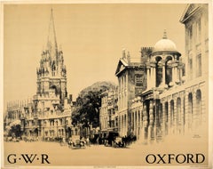 Original Antique Oxford GWR Railway Poster Oxford University Church Classic Cars