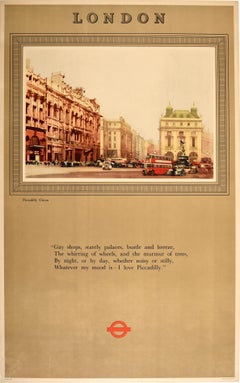 Affiche originale vintage d'après-guerre sur les transports ferroviaires de Londres en Piccadilly Circus