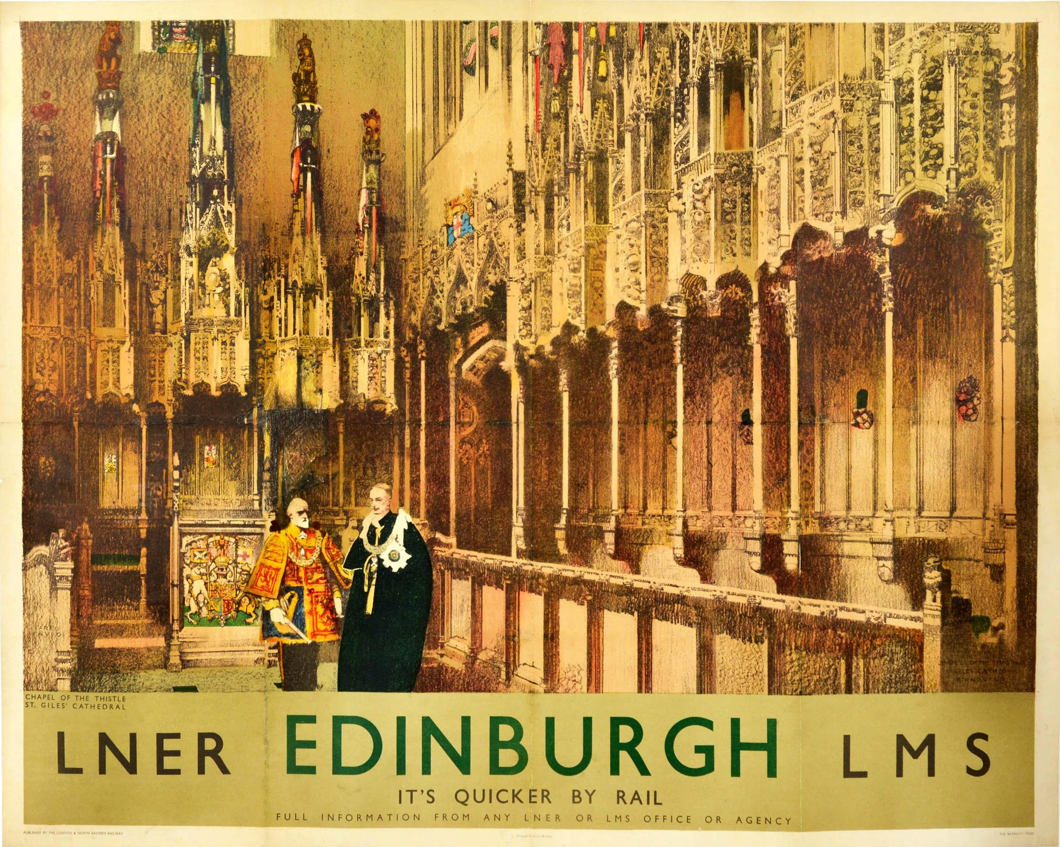 Print Fred Taylor - Affiche rétro originale des chemins de fer, Édimbourg, Écosse, LNER, LMS, Chapelle de la cathédrale