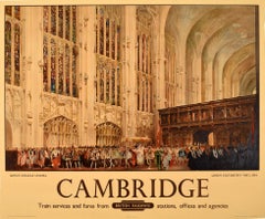 Original Vintage Railway Poster Queen Elizabeth I King's College Cambridge 1564