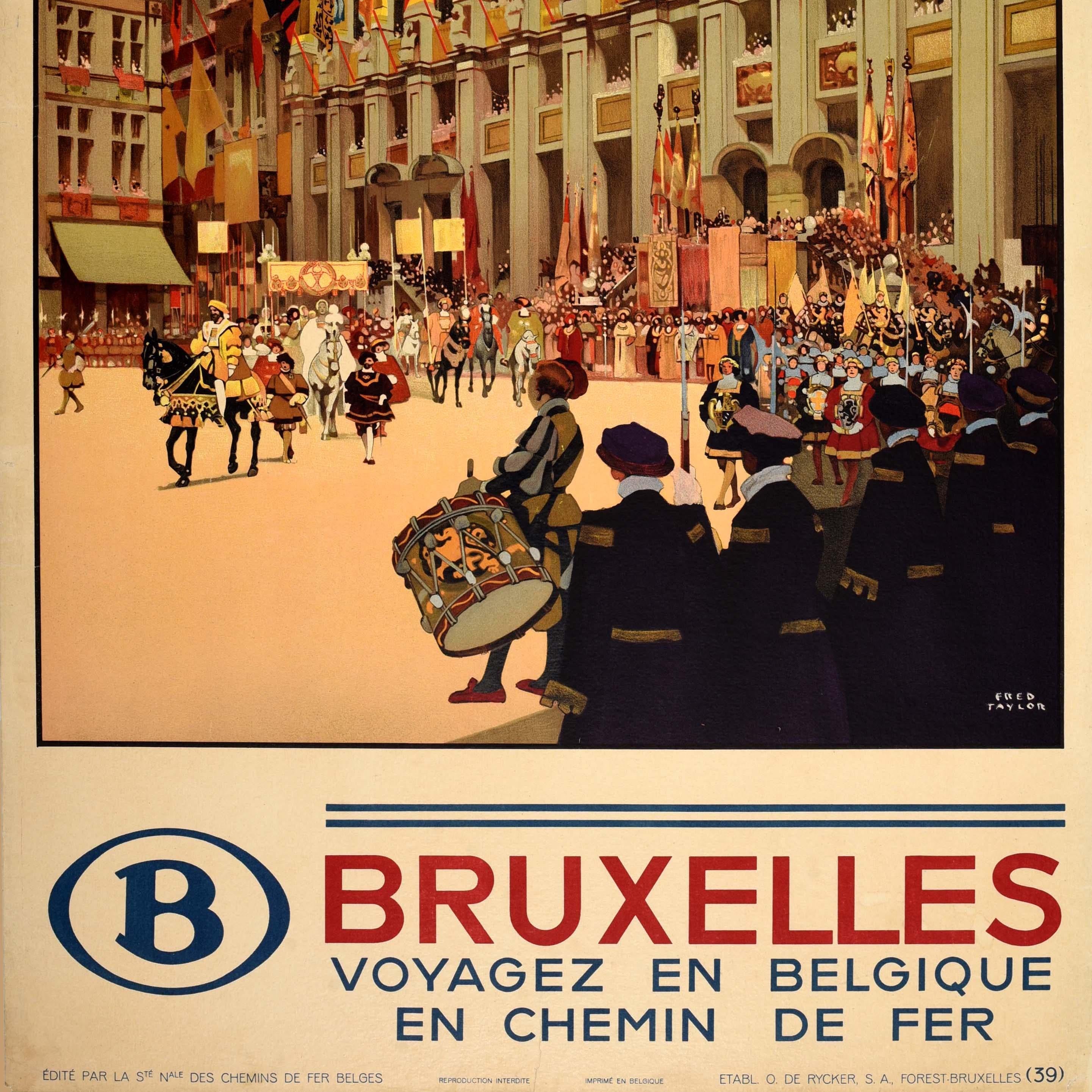 Original Vintage Travel Poster Brussels Bruxelles Belgian Railways Fred Taylor For Sale 2