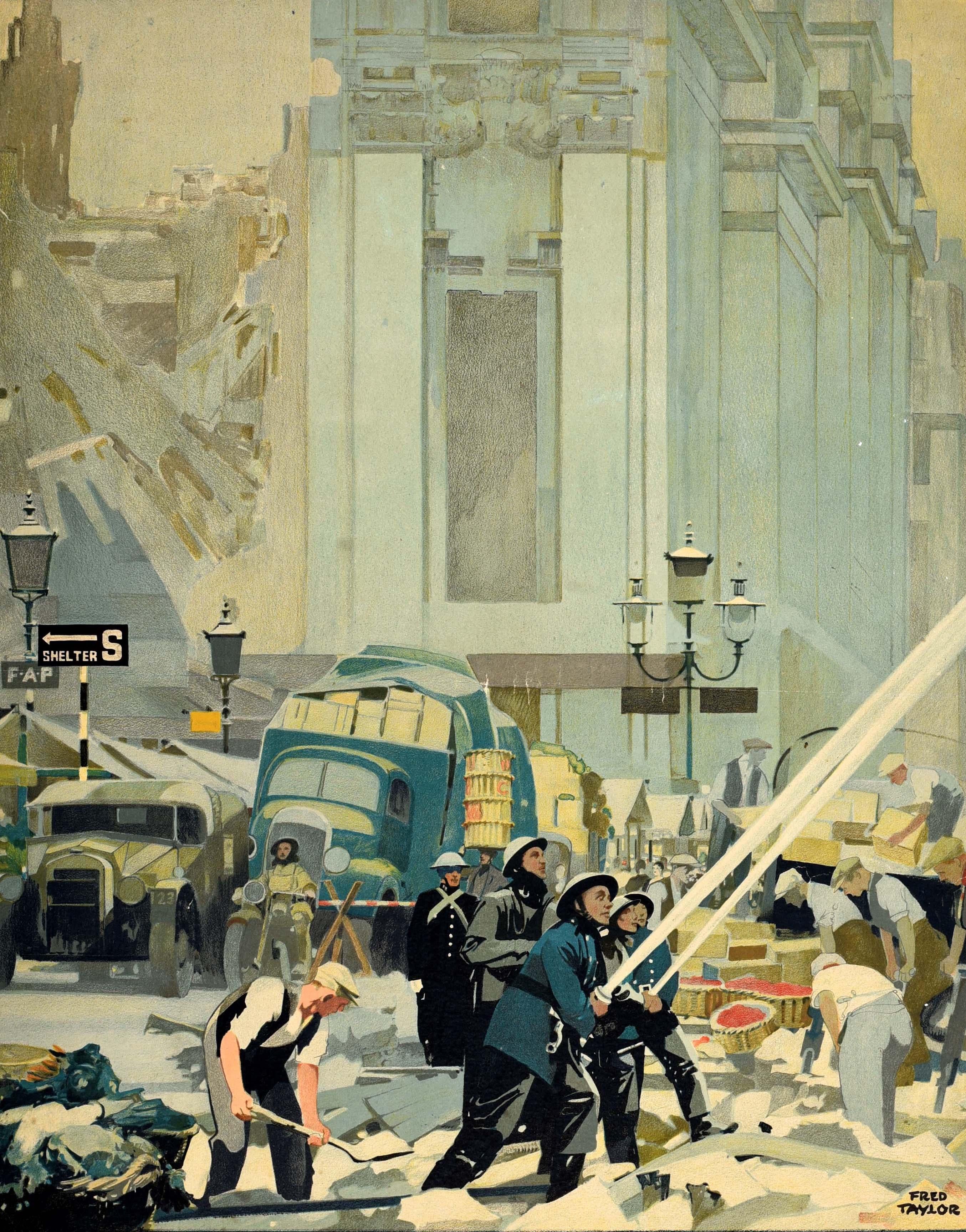 Cartel Vintage Original de la Segunda Guerra Mundial Alimentando a 45 Millones Mercados de la Segunda Guerra Mundial F. Taylor - Print de Fred Taylor