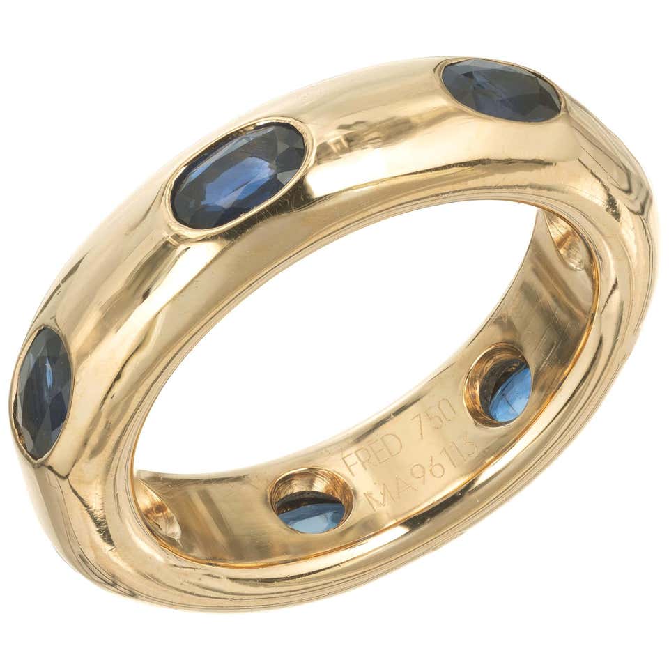 Fred the Jeweler Sapphire Yellow Gold Eternity Band Ring at 1stDibs