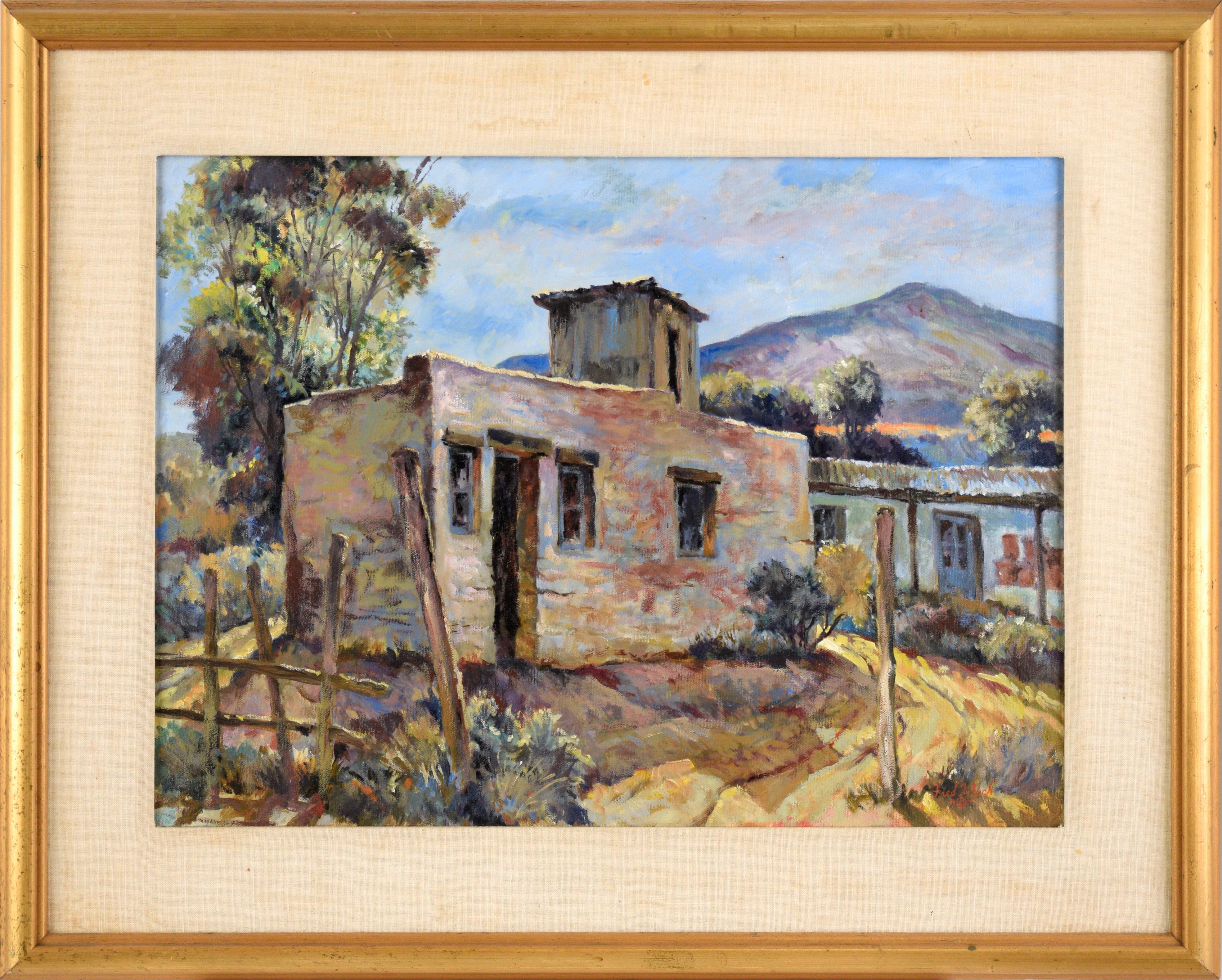 Fred Tuch Landscape Painting - "Backlight Adobe" - Southwest Plein Air Landscape in Oil on Canvas 1997
