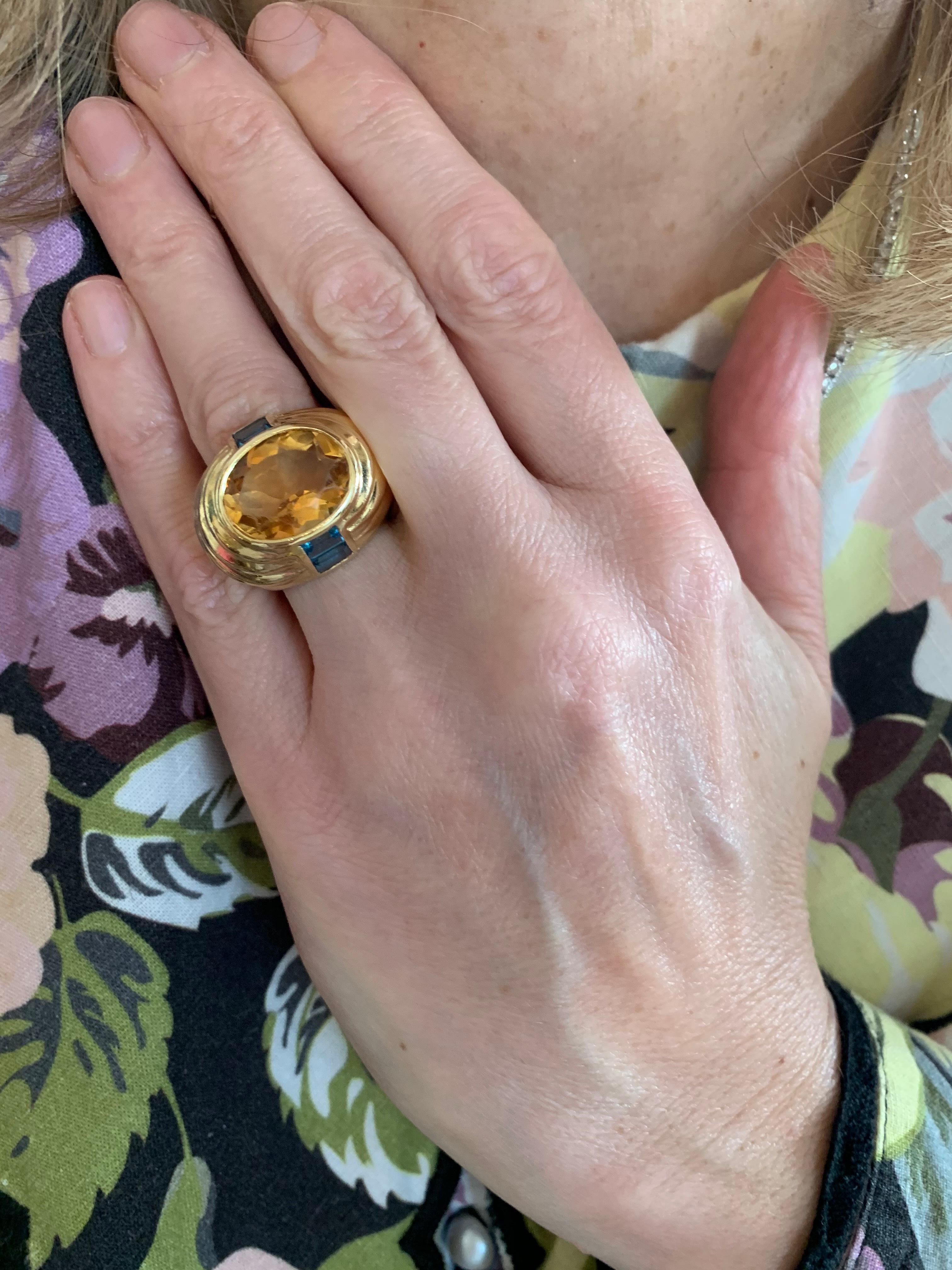 Modern Fred Vintage Cocktail Citrine Topaz 18 Carat Yellow Gold Ring For Sale