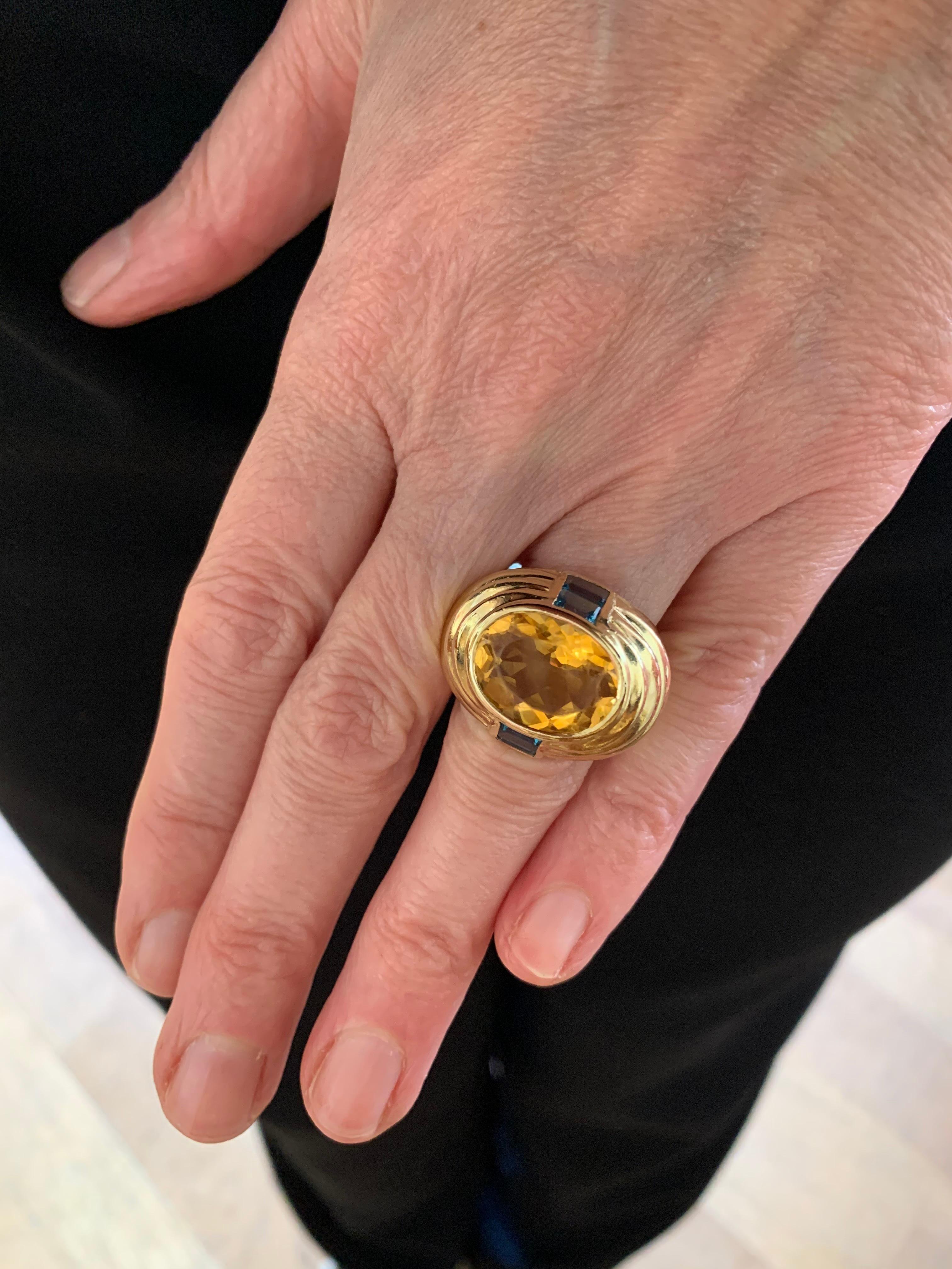Mixed Cut Fred Vintage Cocktail Citrine Topaz 18 Carat Yellow Gold Ring For Sale