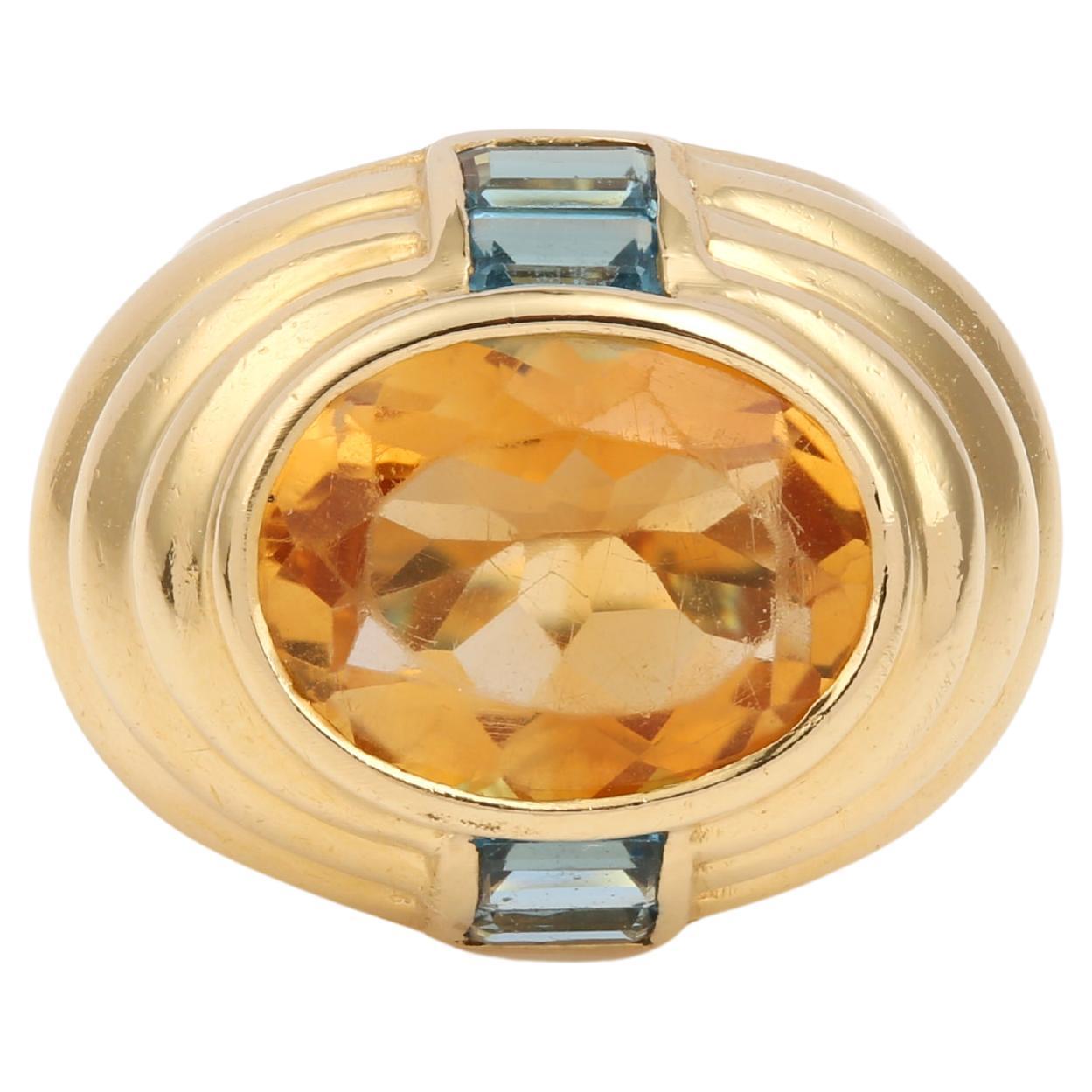 Fred, bague cocktail vintage en or jaune 18 carats avec citrine et topaze