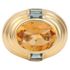 Fred, bague cocktail vintage en or jaune 18 carats avec citrine et topaze