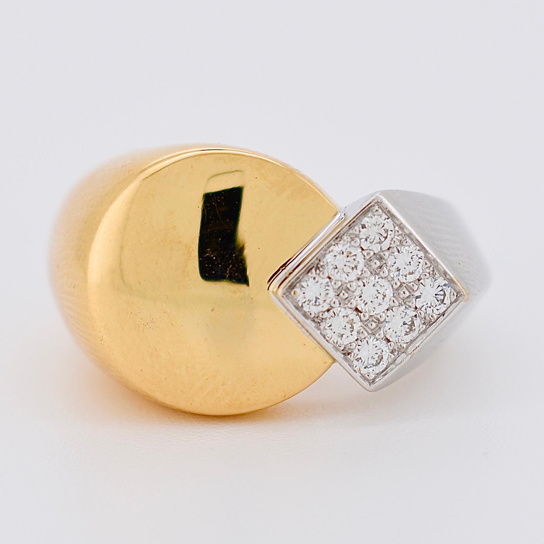 FRED Vintage Signet Ring, 18k Two-Tone Gold, Brilliant Diamonds, French Designer im Angebot 2