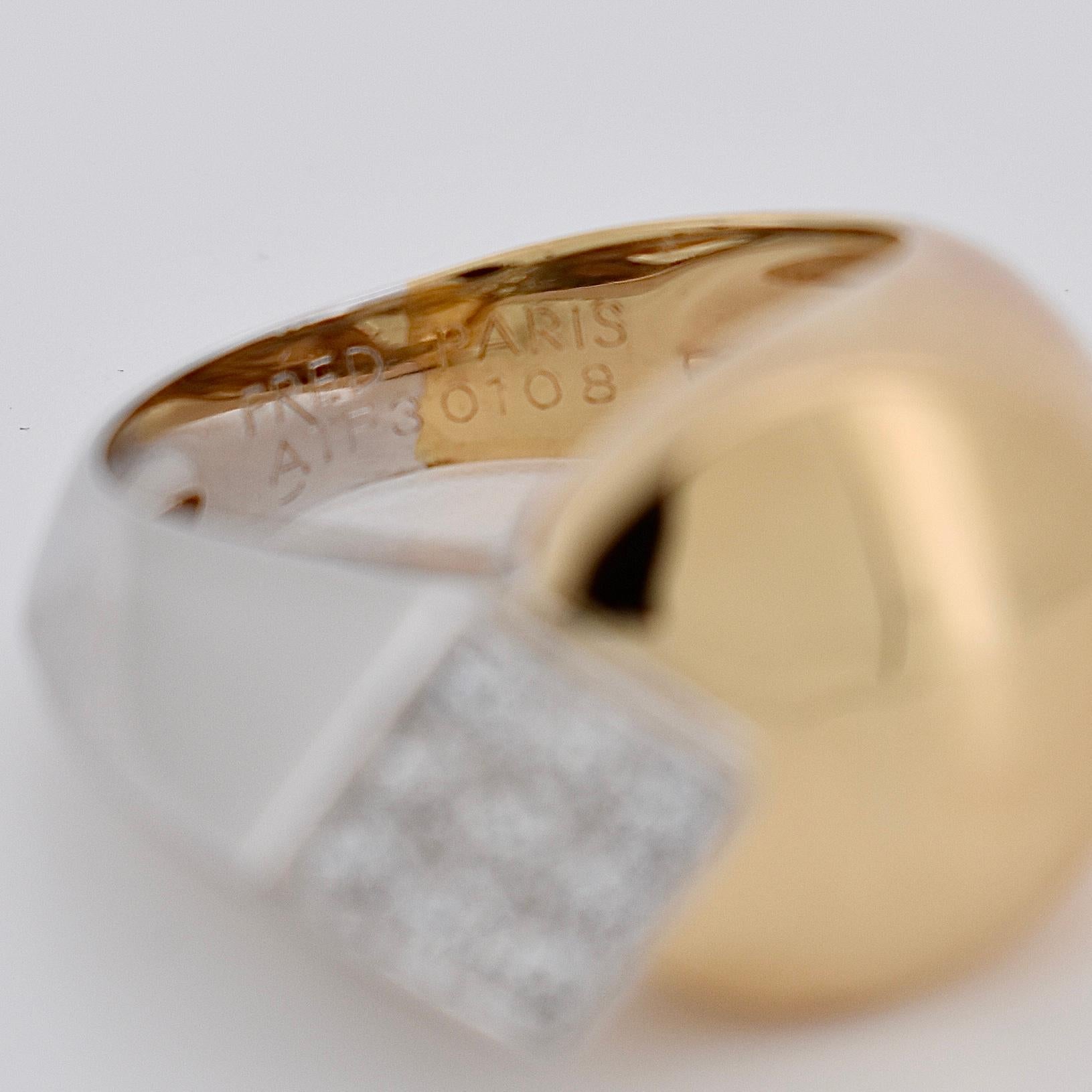 FRED Vintage Signet Ring, 18k Two-Tone Gold, Brilliant Diamonds, French Designer im Angebot 3