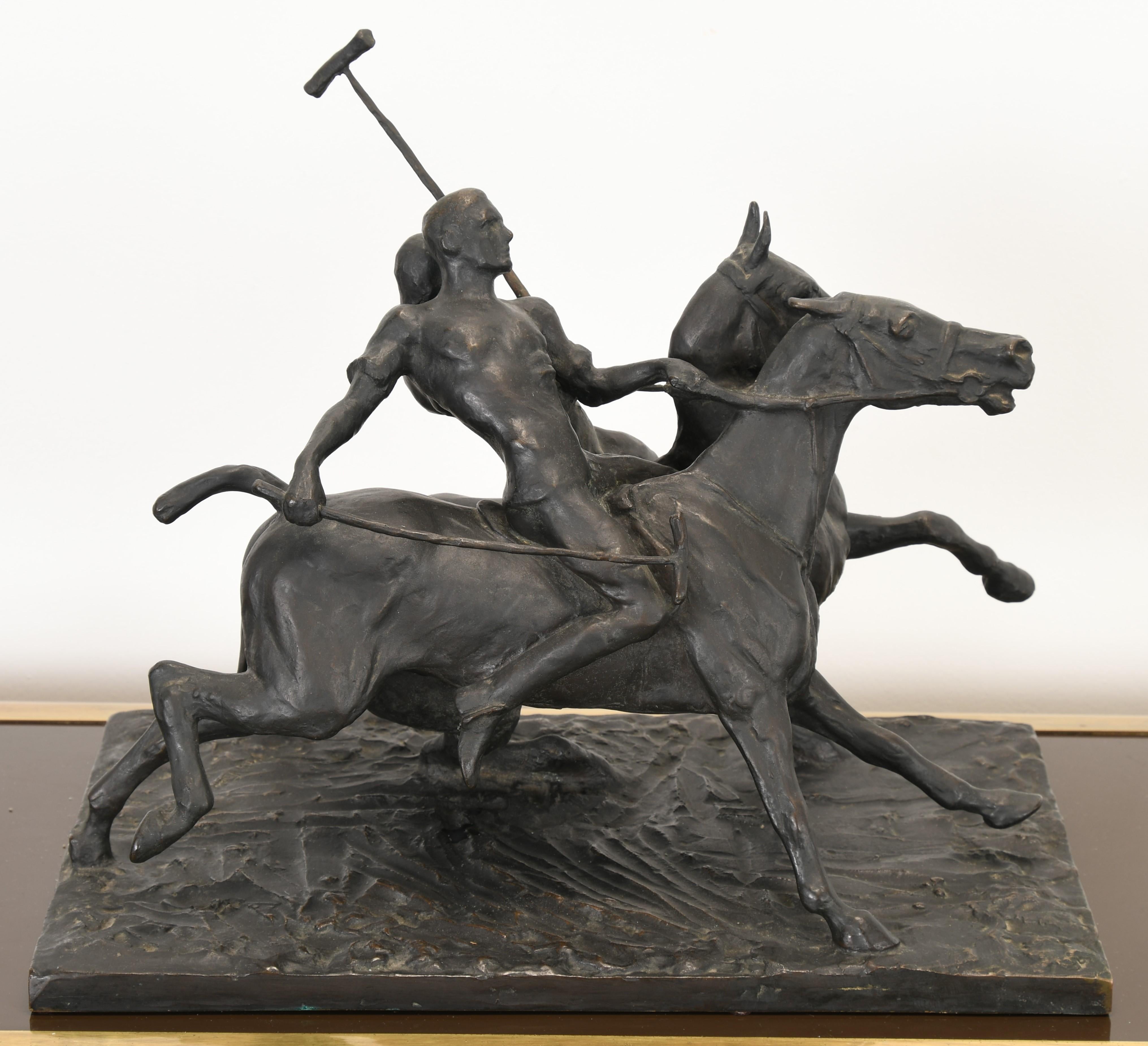 A magnificent German bronze sculpture of horses and polo players cast by Alfred (Fred) Hans Voelckerling (1872-1945). This sculpture is signed 