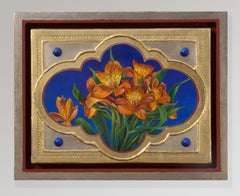 „Alstroemeria“ (2022) von Fred Wessel, Eitempera auf Blattgold Gemälde