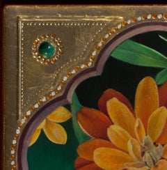 "Autumn Zinnia" (2023) By Fred Wessel, Egg Tempera on Gold Leaf Painting