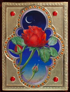 "La última rosa del otoño" (2023) de Fred Wessel, Pintura al temple sobre pan de oro