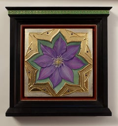 "Flor de clemátide" (2025), Pintura al temple sobre tabla