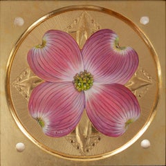 "Dogwood  Blossom" (2024) By Fred Wessel, Egg Tempera on Gold Leaf Painting
