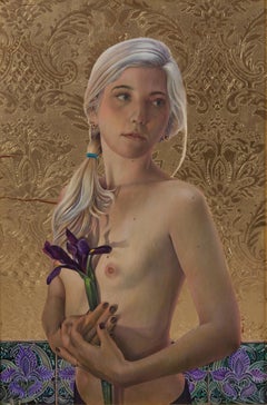 „Iris (Revisited)“ (2014) von Fred Wessel, Eitempera-Gemälde auf Blattgold