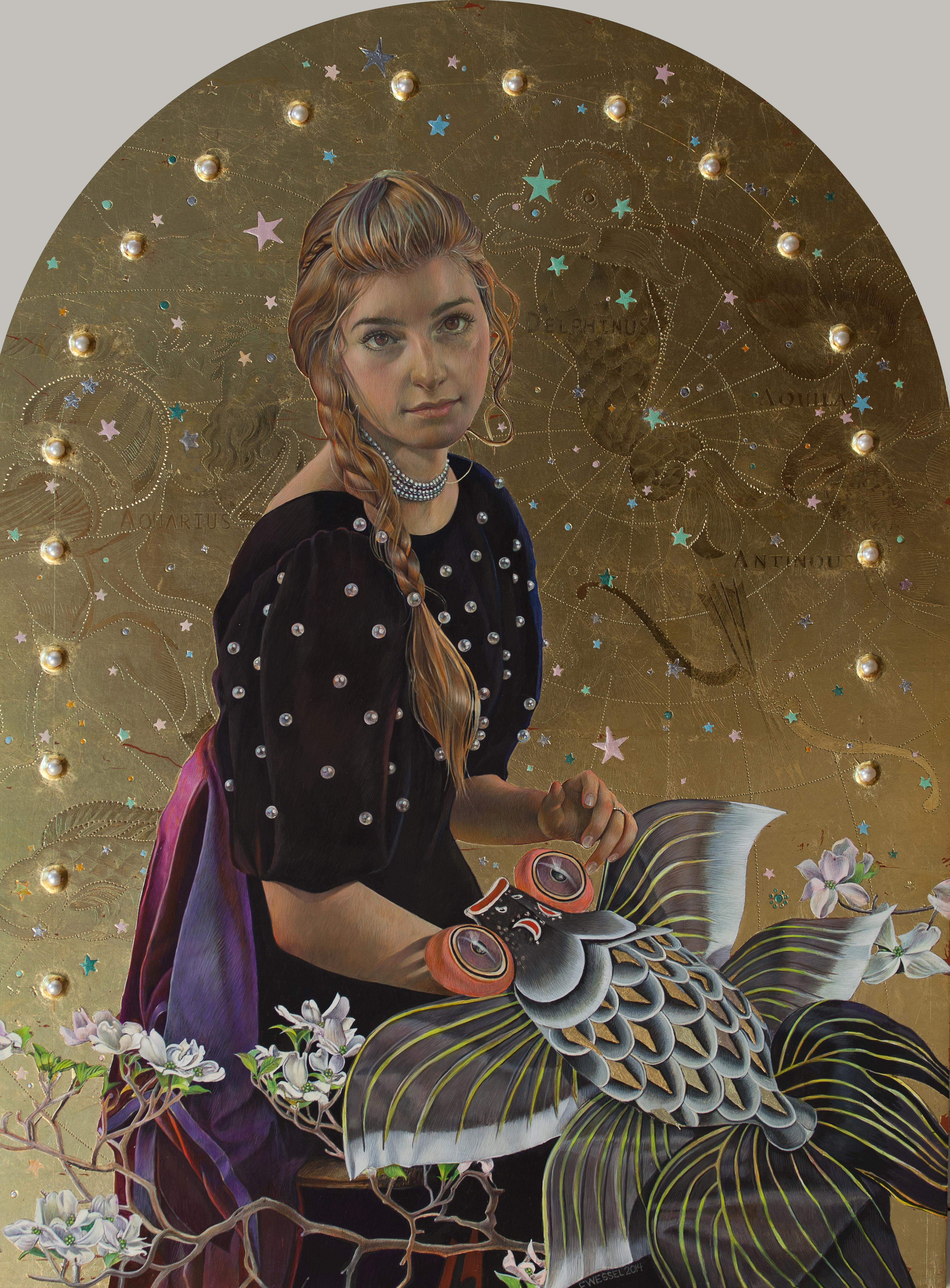 Fred Wessel Portrait Painting - The Constellation Delphinus, Egg Tempera Painting