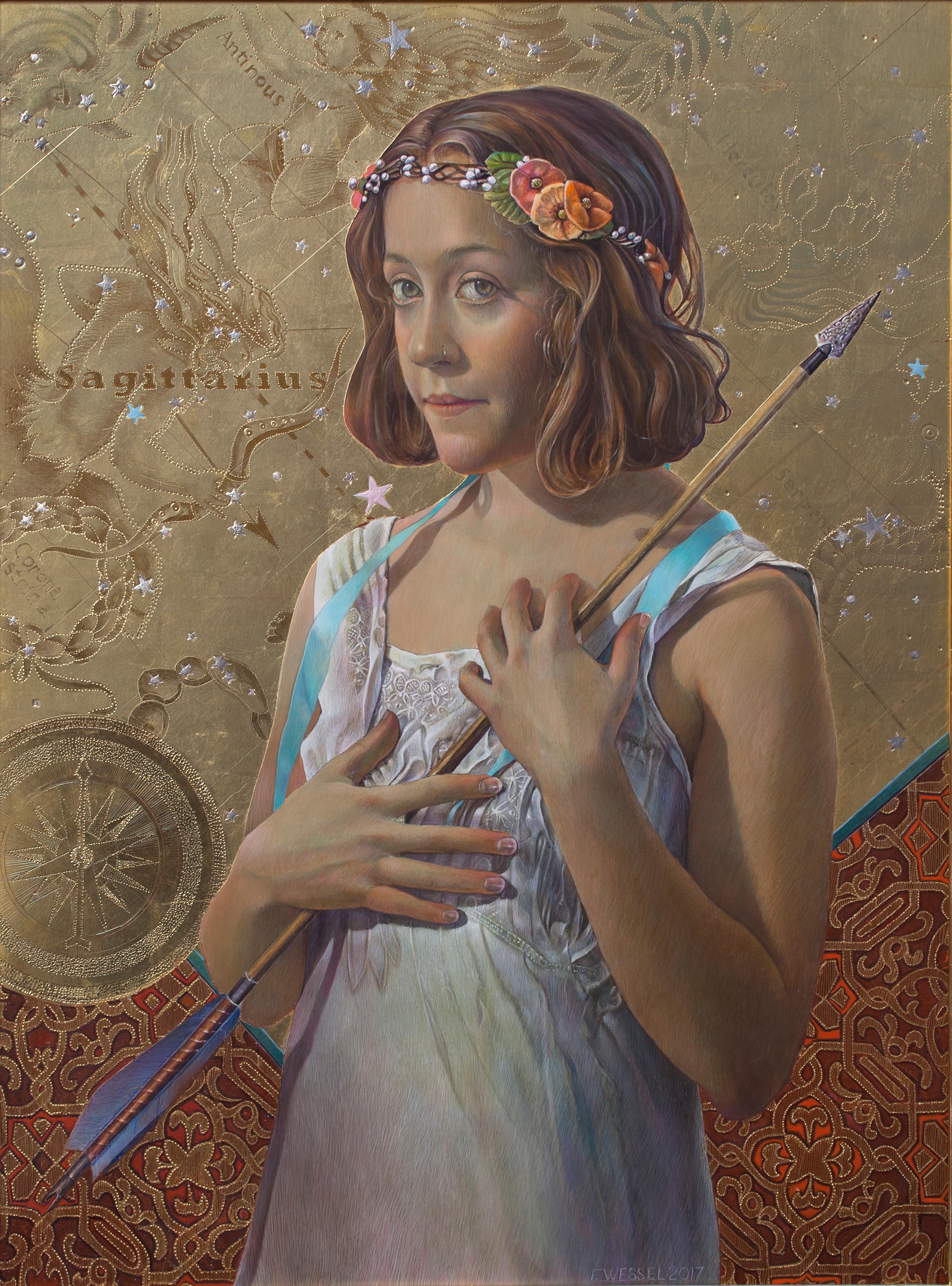 Fred Wessel Portrait Painting - The Constellation Sagittarius, Egg Tempera Painting