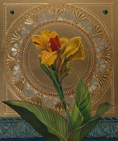 "West Hartford Canna" (2022) de Fred Wessel, pintura al temple sobre pan de oro