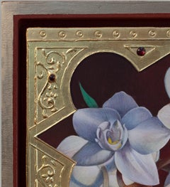 "White Orchid" (2022) By Fred Wessel, Egg Tempera on Gold Leaf Painting