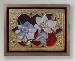 "Orchidea bianca" (2022) di Fred Wessel, pittura a tempera all'uovo su foglia d'oro
