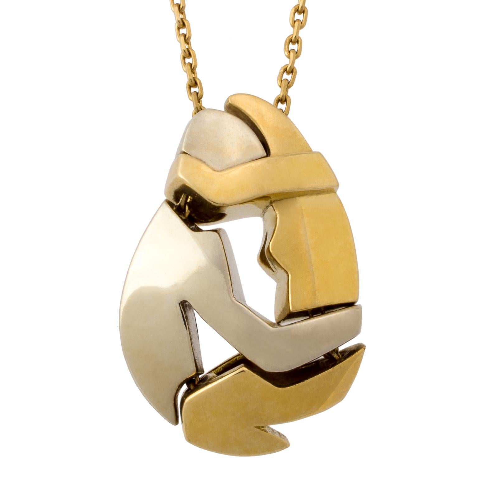 Fred White and Yellow Gold Embrace Pendant Necklace