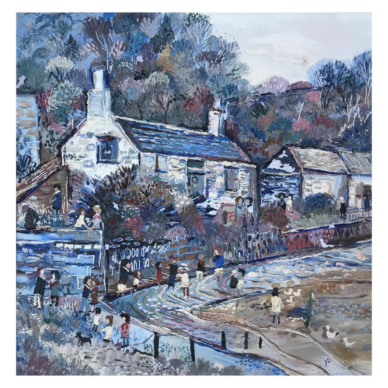Fred Yates 'English', Oil on Board, Cornish Village Scene