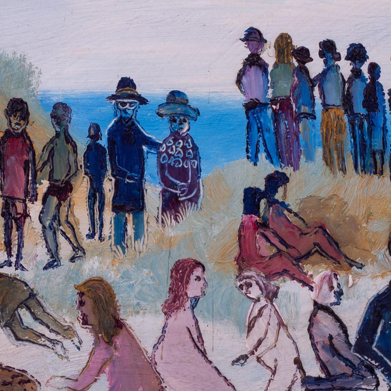 'Beach Party' dell'artista britannico del XX secolo Fred Yates, acrilico su tavola in vendita 5