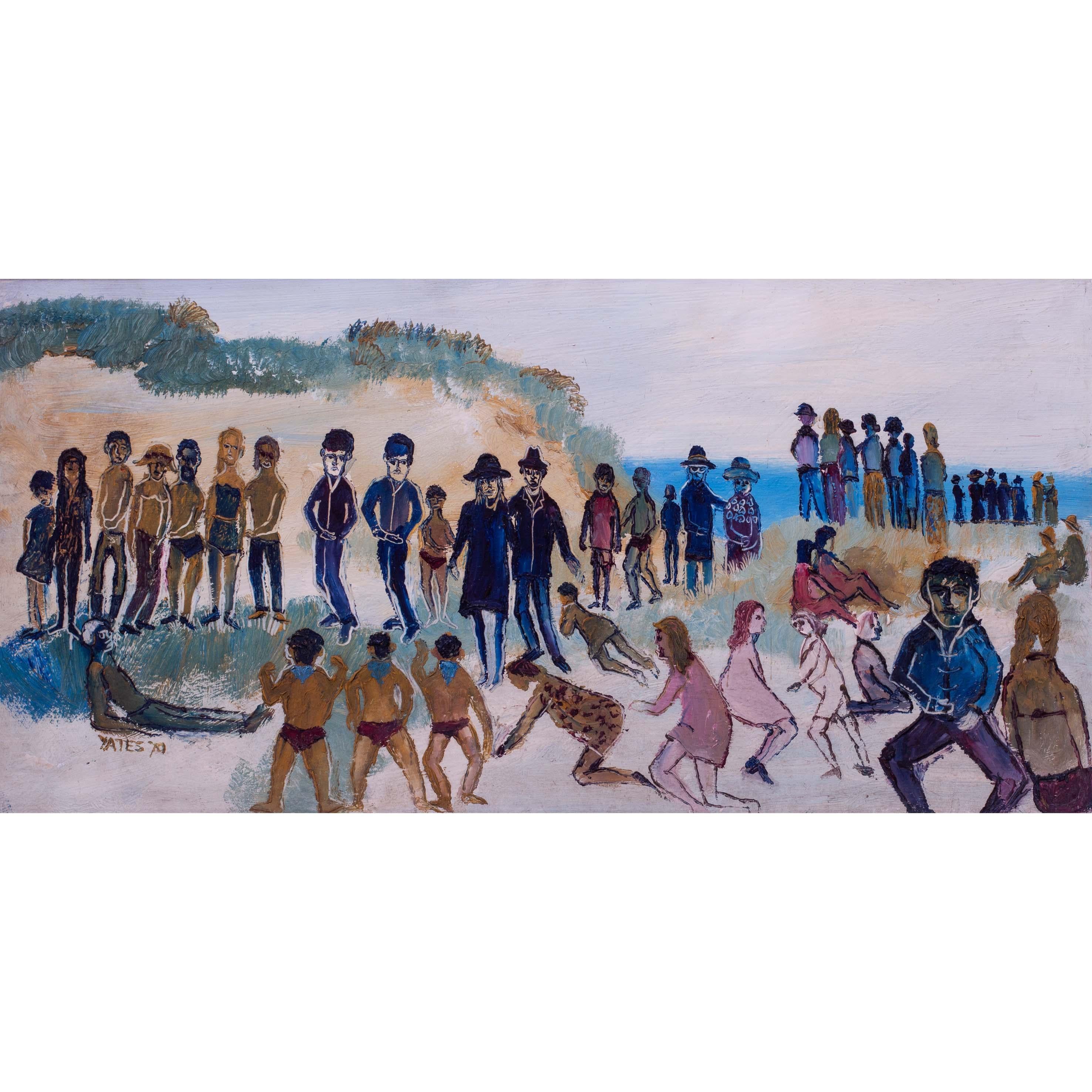 'Beach Party' dell'artista britannico del XX secolo Fred Yates, acrilico su tavola in vendita 6