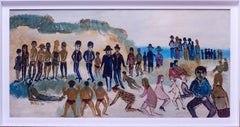 'Beach Party' dell'artista britannico del XX secolo Fred Yates, acrilico su tavola