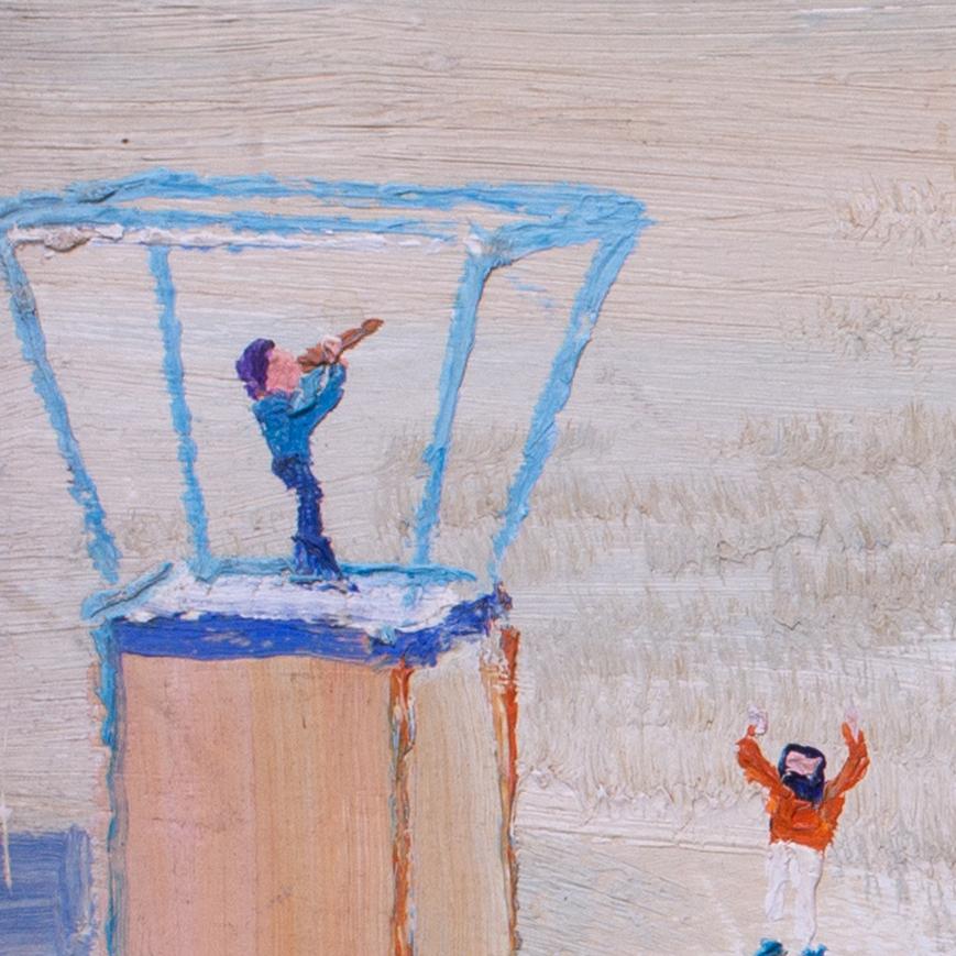 'Esercitazione antincendio' di Fred Yates, artista britannico del XX secolo, acrilico su tavola, moderno in vendita 1